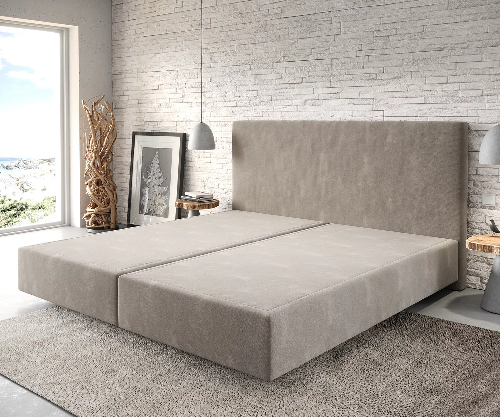 Boxspringgestell Dream-Well Mikrofaser Beige 200x200 cm günstig online kaufen