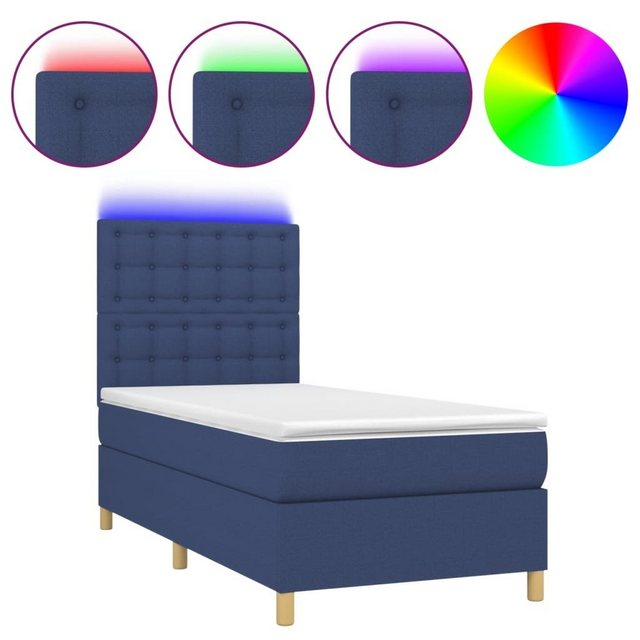 vidaXL Bettgestell Boxspringbett mit Matratze LED Blau 90x200 cm Stoff Bett günstig online kaufen