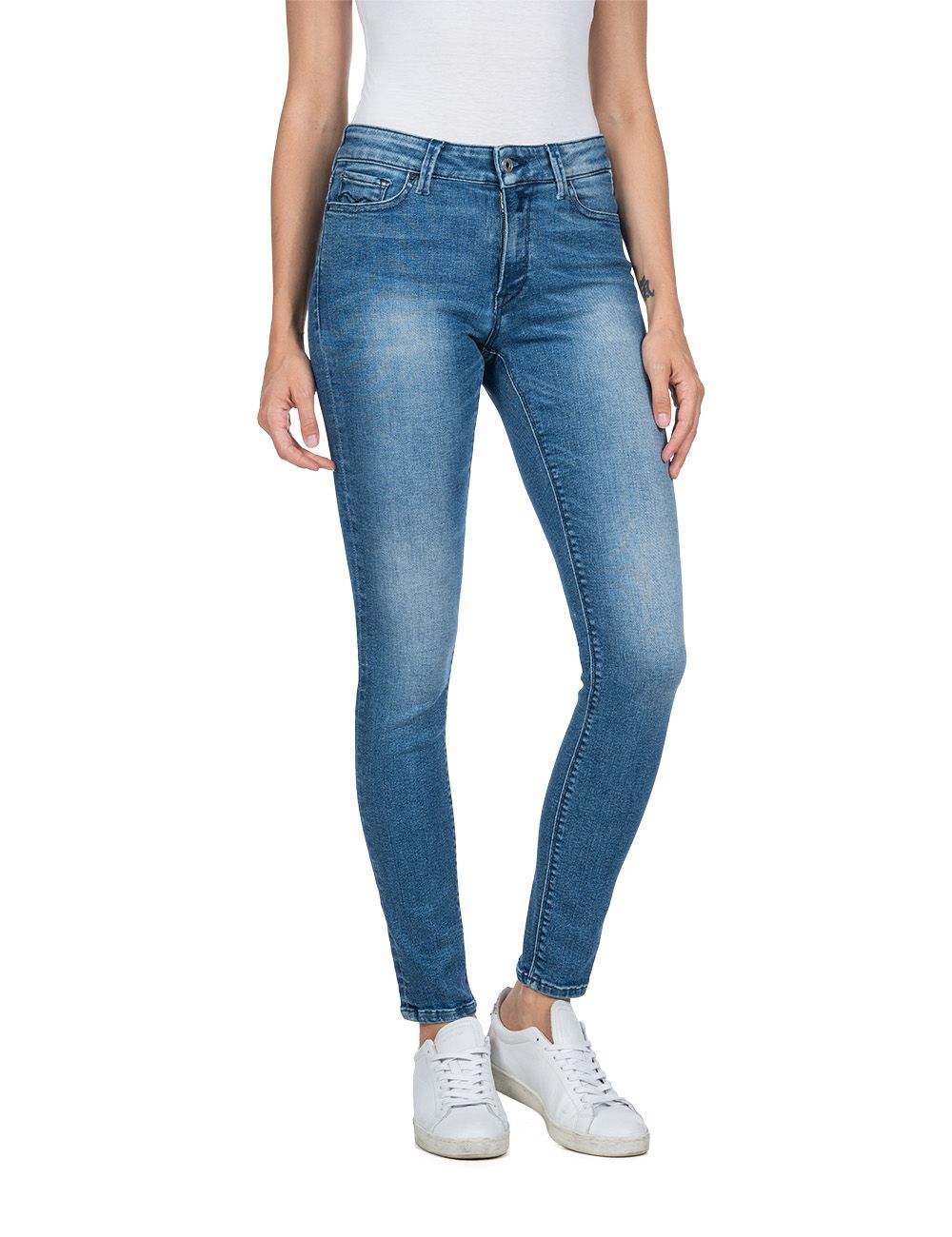 Replay Damen Jeans Luzien - Skinny Fit - Blau - Medium Blue Denim günstig online kaufen