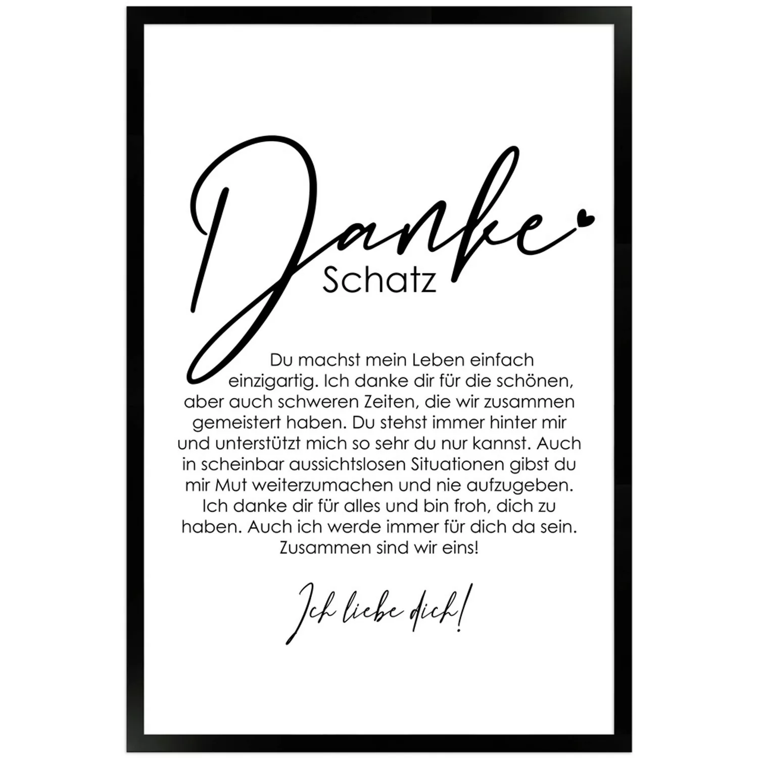 WANDStyle Gerahmtes Poster Danke Schatz 40 x 60 cm Geschenkidee für Partner günstig online kaufen