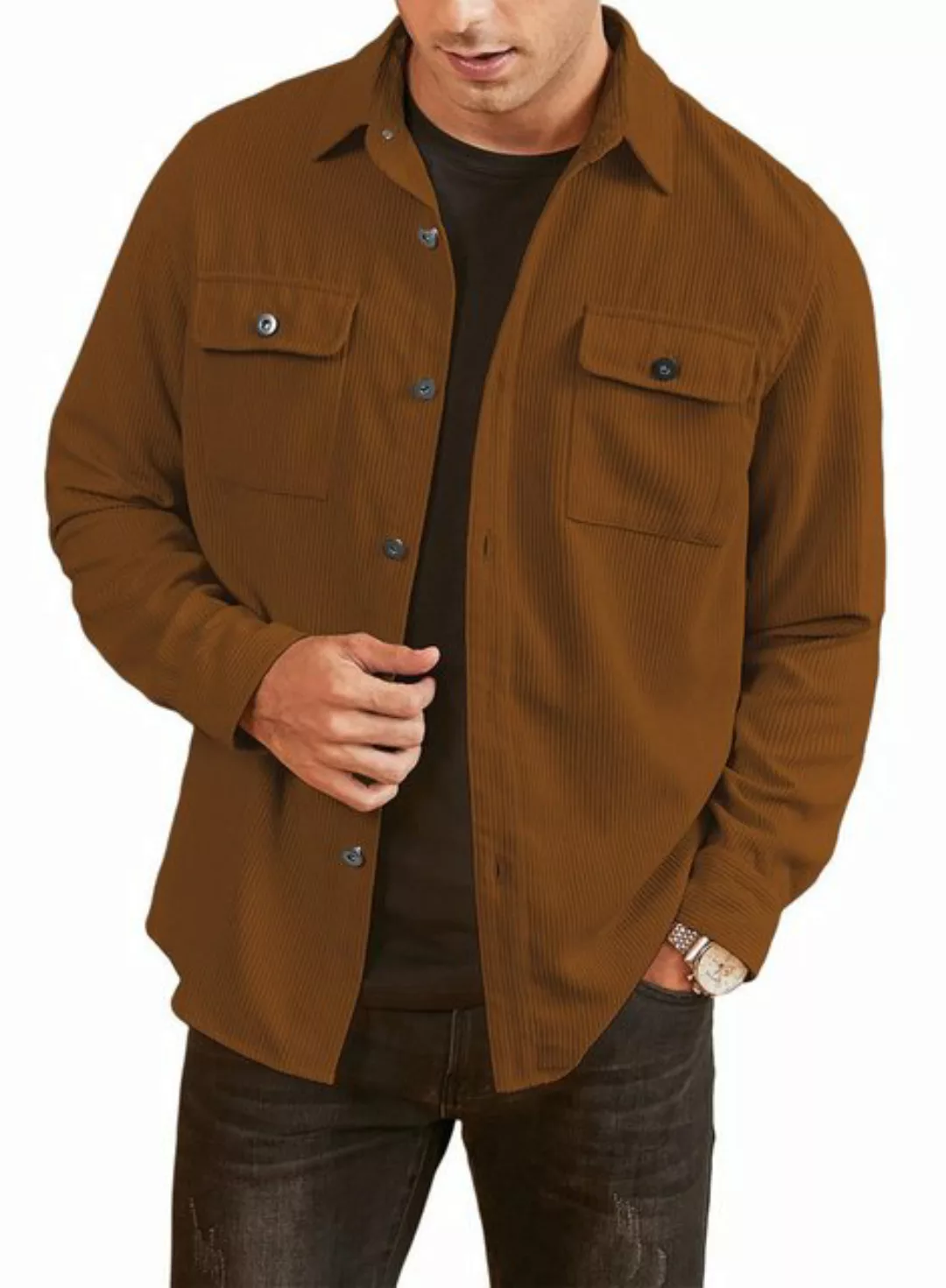 JMIERR Flanellhemd Herren Hemd Cord Langarm Freizeithemd Männer Jacke Regul günstig online kaufen