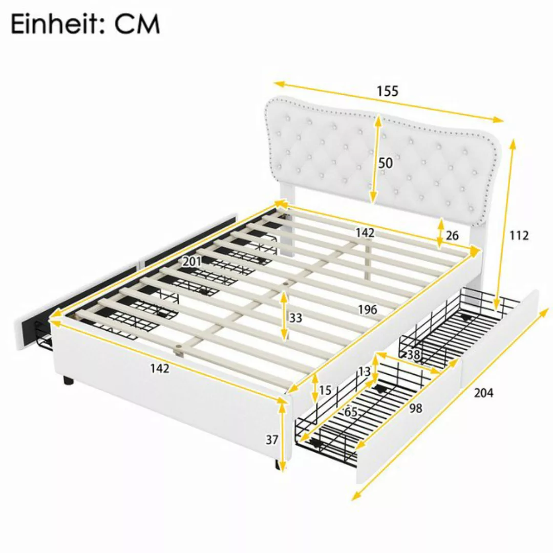 KoDise Polsterbett 140*200 cm Doppelbett Bettgestell mit Schubladen, PU, Pf günstig online kaufen