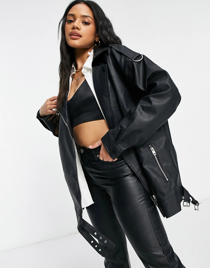 Missguided – Longline-Bikerjacke in Schwarz günstig online kaufen