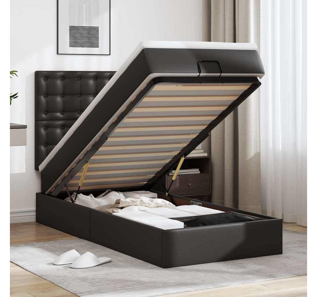 vidaXL Bett, Ottoman-Bett mit Matratze & LEDs Schwarz 100x200 cm Kunstleder günstig online kaufen