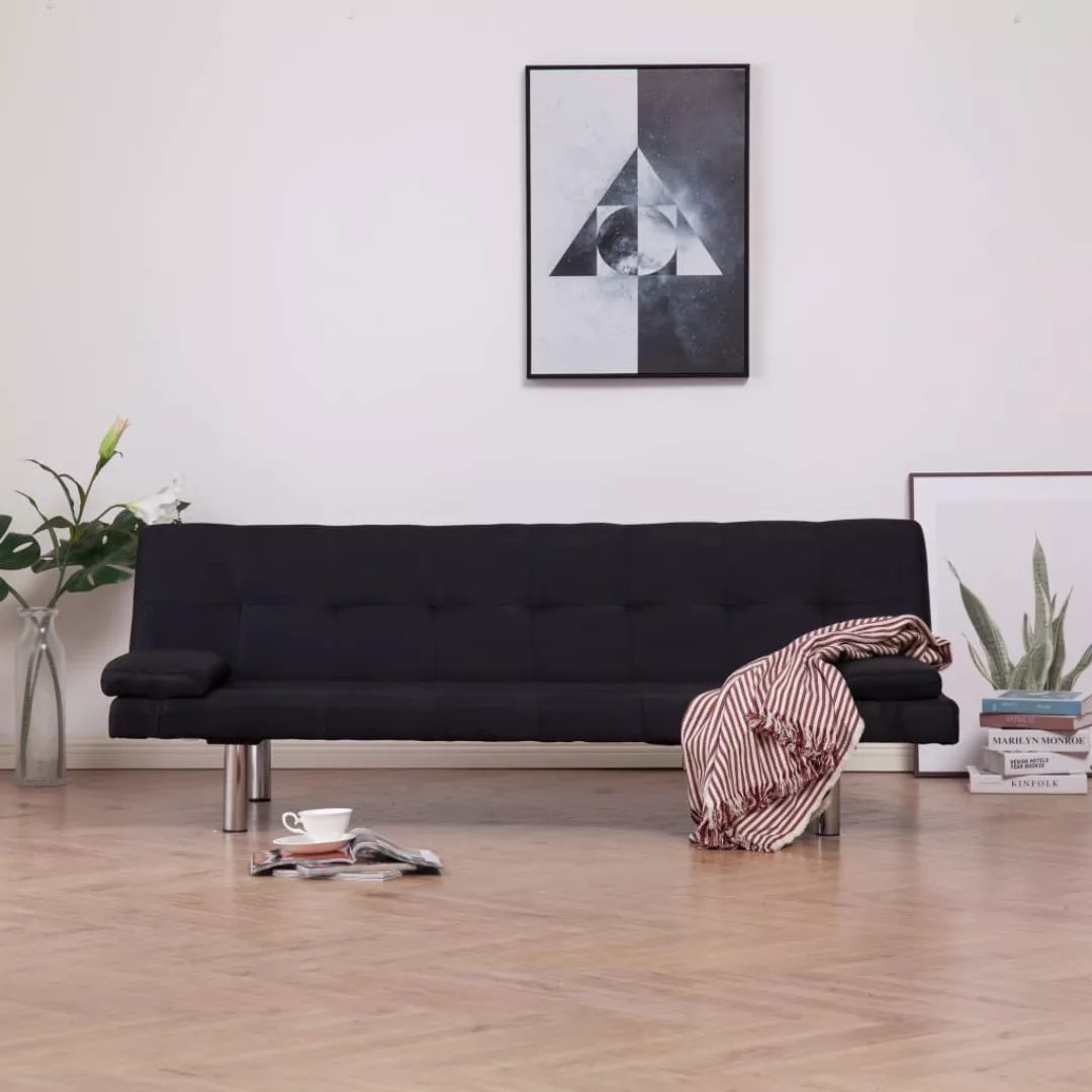 vidaXL Sofa Schlafsofa mit zwei Kissen Schwarz Polyester günstig online kaufen