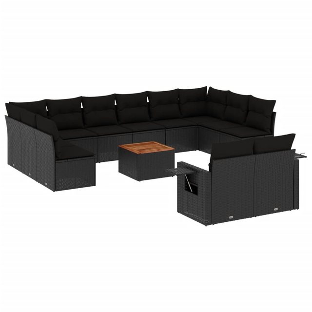 vidaXL Sofaelement 13-tlg. Garten-Sofagarnitur mit Kissen Schwarz Poly Ratt günstig online kaufen