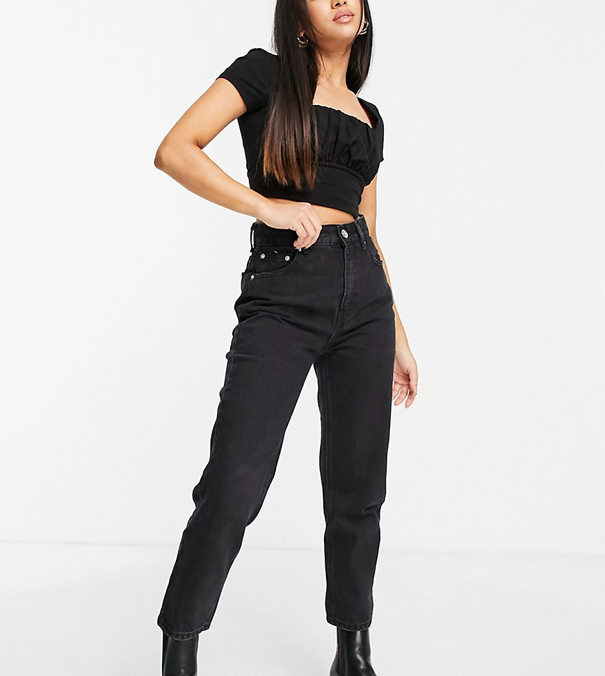 Pull&Bear Petite – Mom-Jeans in Schwarz mit hohem Bund günstig online kaufen