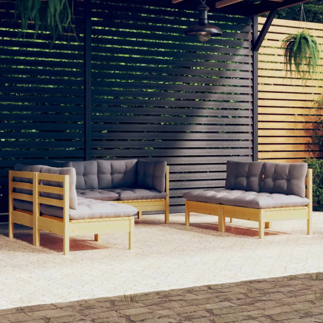 6-tlg. Garten-lounge-set Mit Grauen Kissen Kiefer Massivholz günstig online kaufen