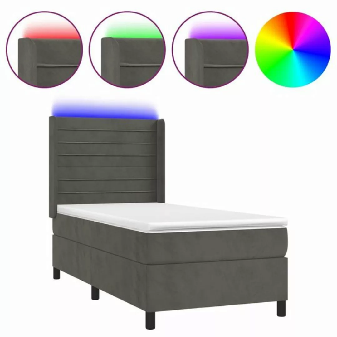 vidaXL Bettgestell Boxspringbett mit Matratze LED Dunkelgrau 100x200 cm Sam günstig online kaufen