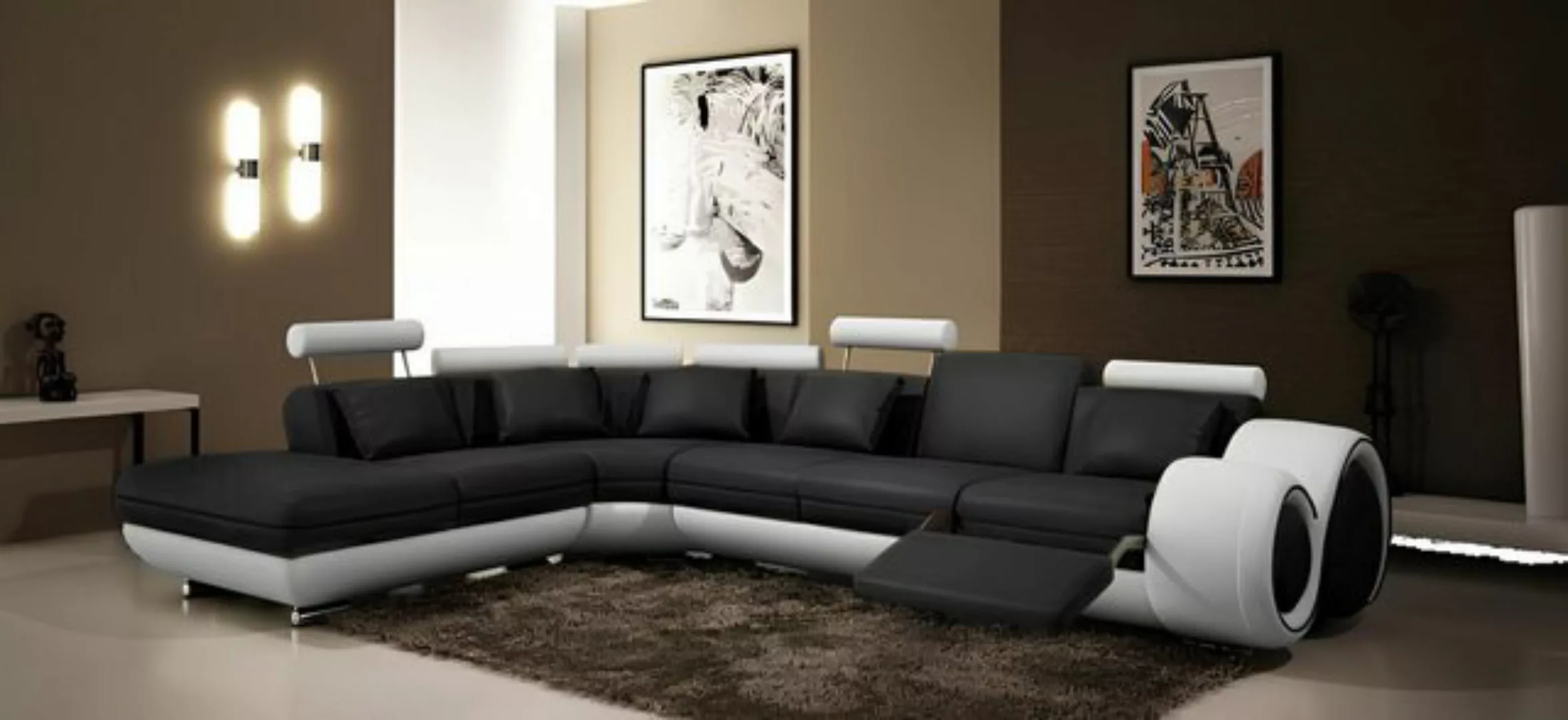 Xlmoebel Ecksofa Neues schwarzes/weißes Ledersofa Eckcouch Garnitur Wohnlan günstig online kaufen