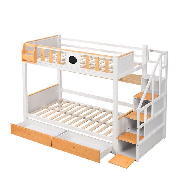 OKWISH Etagenbett Kinderbett mit 4 Schließfächer in der Treppe (mit Fallsch günstig online kaufen