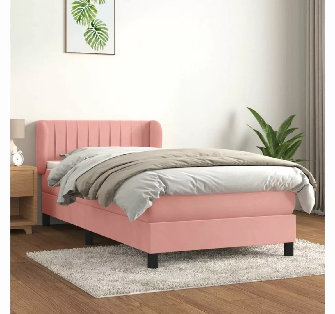 vidaXL Boxspringbett, Boxspringbett mit Matratze Rosa 90x200 cm Samt günstig online kaufen