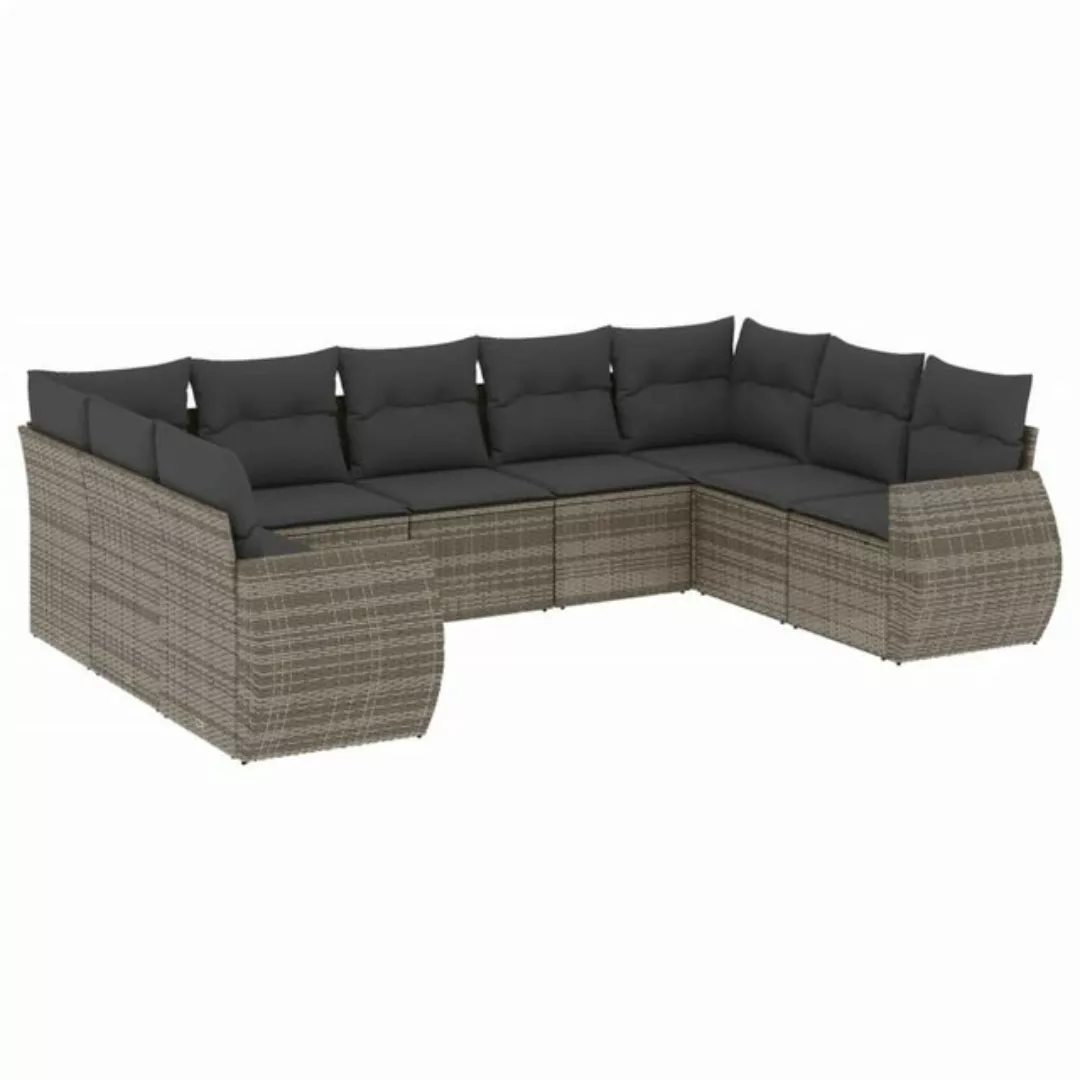 vidaXL Loungesofa 9-tlg. Garten-Sofagarnitur mit Kissen Grau Poly Rattan, 1 günstig online kaufen