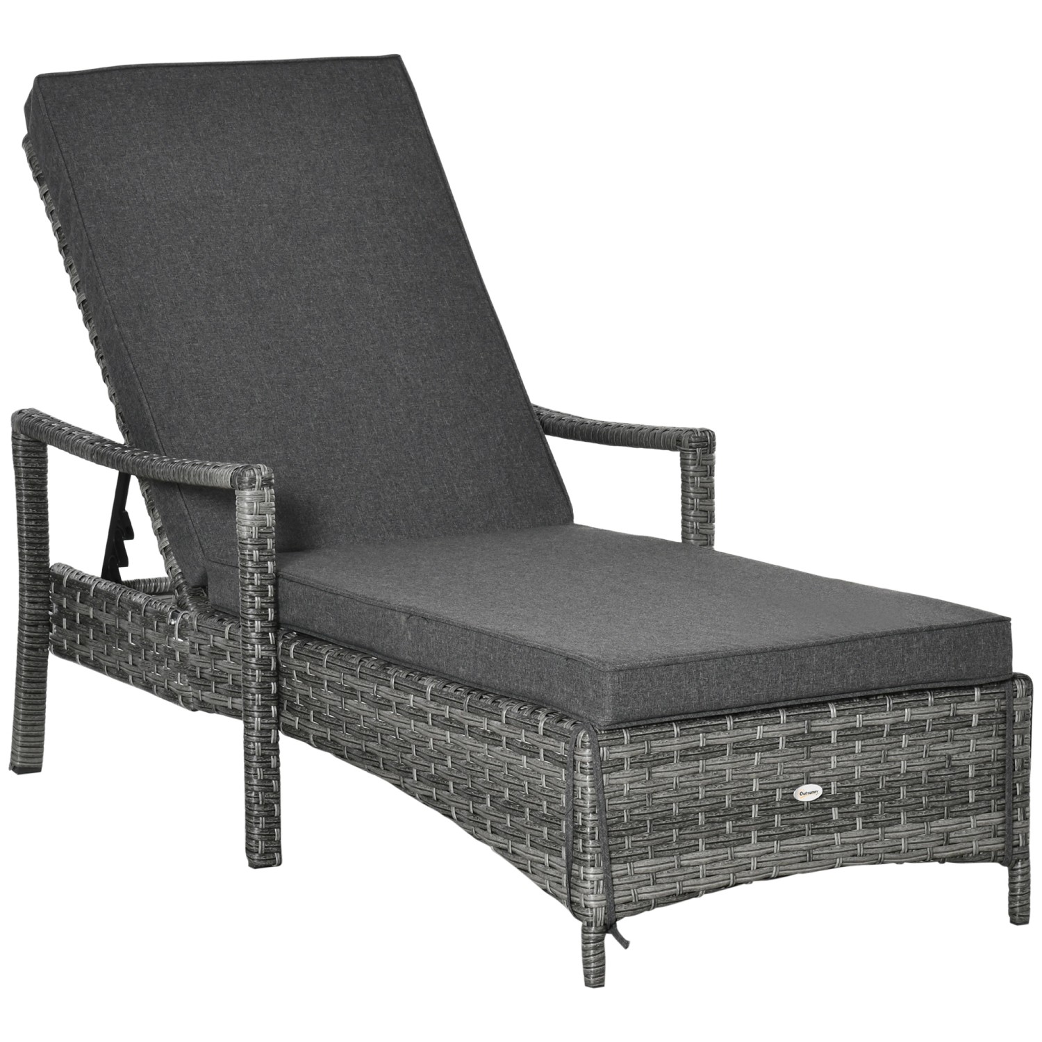 Outsunny Liegestuhl Stahl PE-Rattan Polyester Grau 192L x 72B x 52,5H cm günstig online kaufen