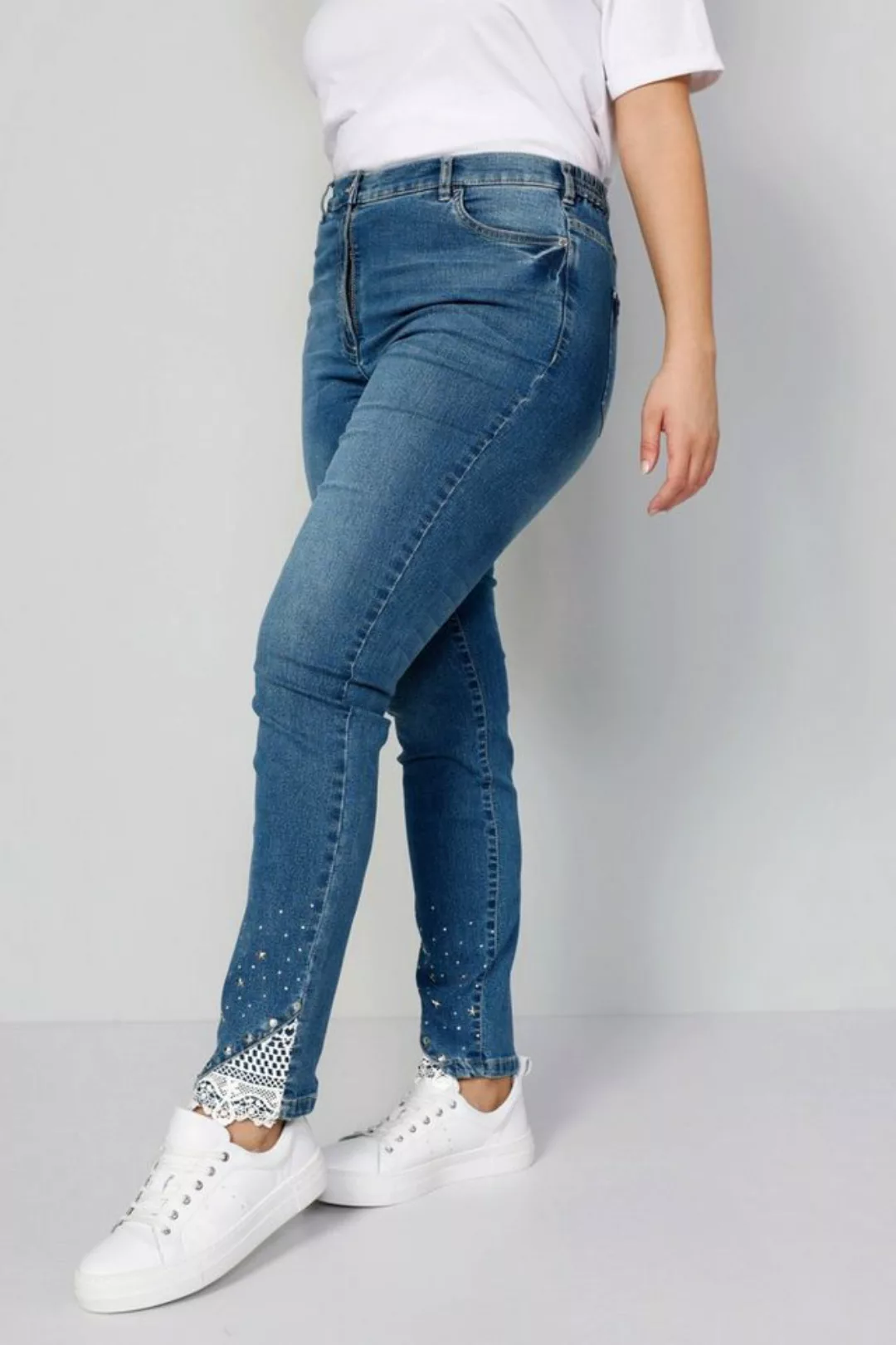 MIAMODA Regular-fit-Jeans Jeans Slim Fit Spitze am Saum 5-Pocket günstig online kaufen