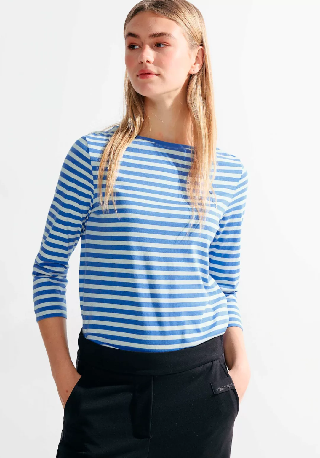 Cecil 3/4-Arm-Shirt Cecil Shirt mit Streifen in Water Blue (1-tlg) Nicht Vo günstig online kaufen