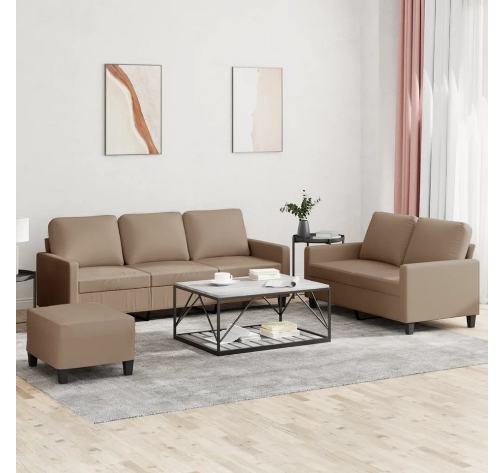 vidaXL Sofa Sofagarnitur mit Kissen Kunstleder, Standard + Fußhocker, Braun günstig online kaufen