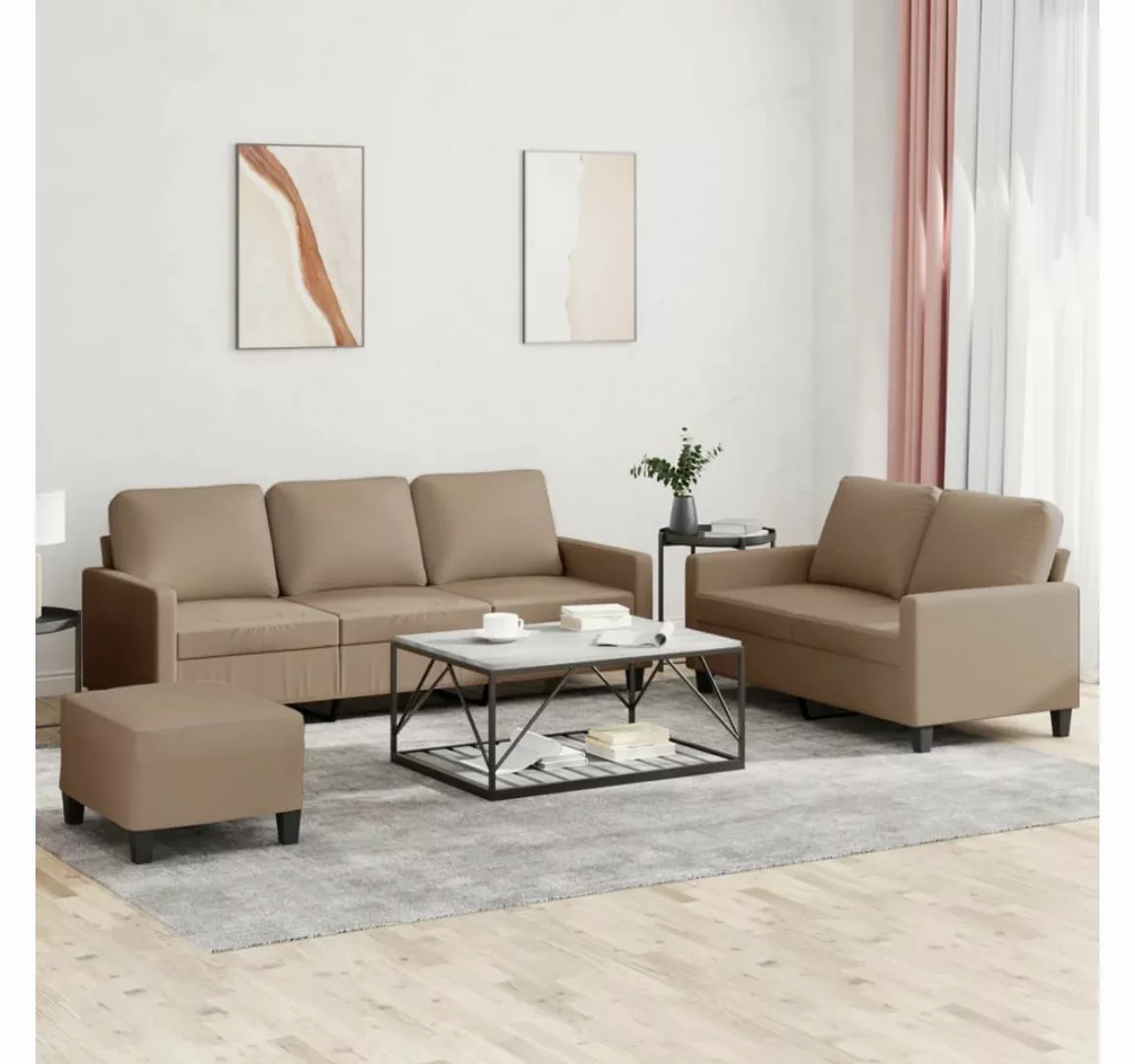 vidaXL Sofa Sofagarnitur mit Kissen Kunstleder, Standard + Fußhocker, Braun günstig online kaufen