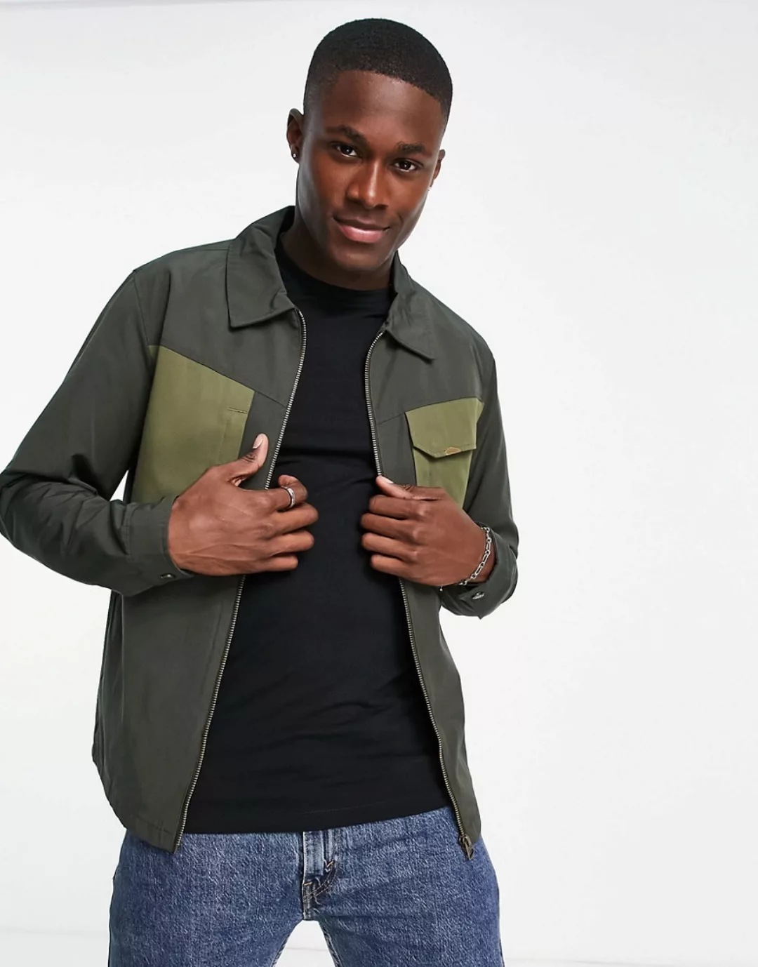 Only & Sons – Arbeiterjacke in Khaki mit Reißverschluss und Brusttaschen-Gr günstig online kaufen