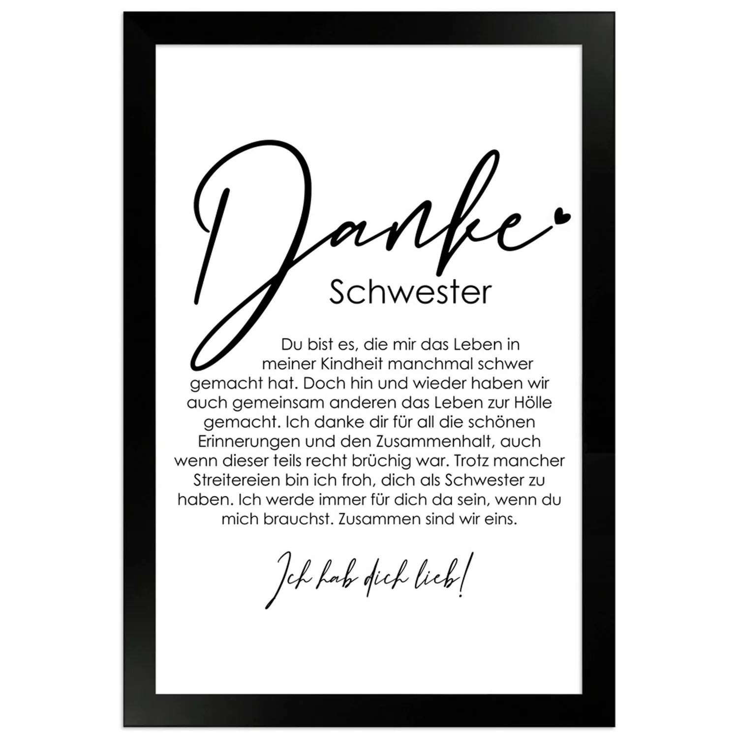 WANDStyle Gerahmtes Poster Danke Schwester 20 x 30 cm Geschenkidee für Eine günstig online kaufen