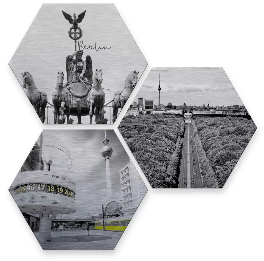 Wall-Art Mehrteilige Bilder »Silber Effekt Berlin Collage«, (Set, 3 St., Im günstig online kaufen