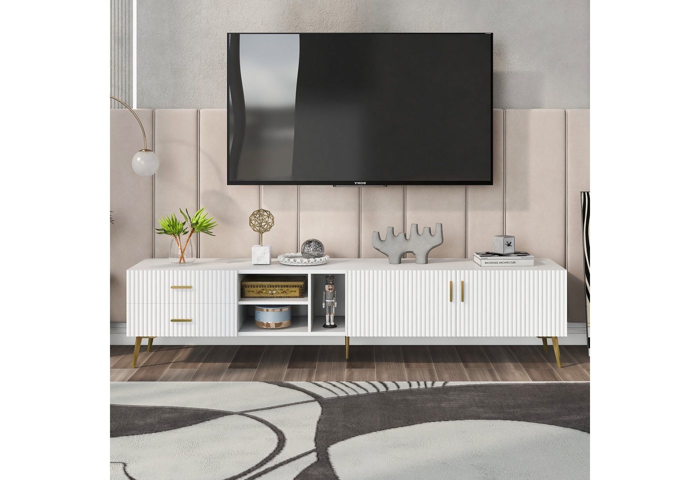 IDEASY TV-Schrank lowboard,vertikale Streifendekoration,Metallbeine, (Metal günstig online kaufen