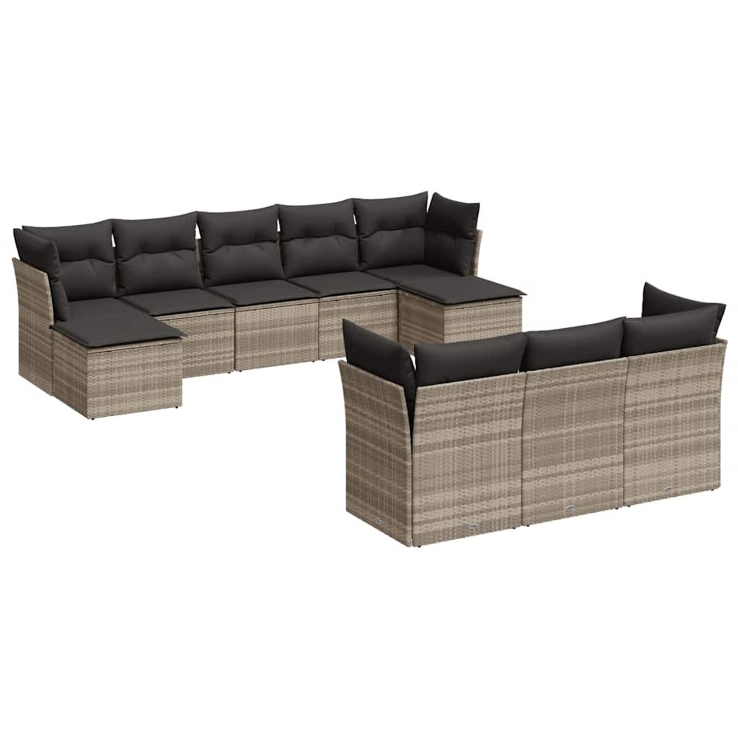 vidaXL 10-Tlg Garten-Sofagarnitur mit Kissen Hellgrau Poly Rattan 3250171 günstig online kaufen