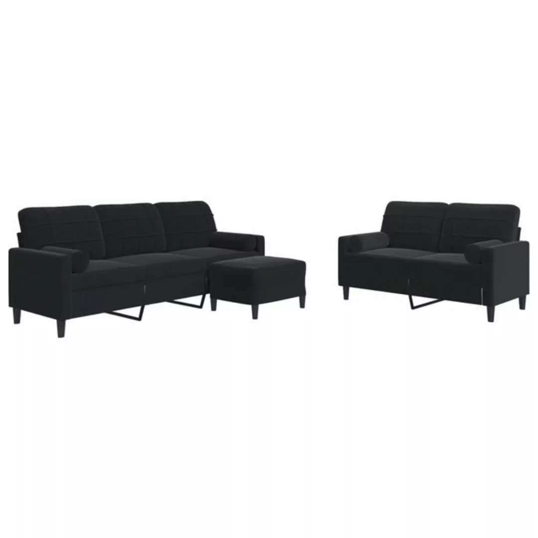 vidaXL Sofa 3-tlg. Sofagarnitur mit Kissen und Nackenrollen Schwarz Samt günstig online kaufen