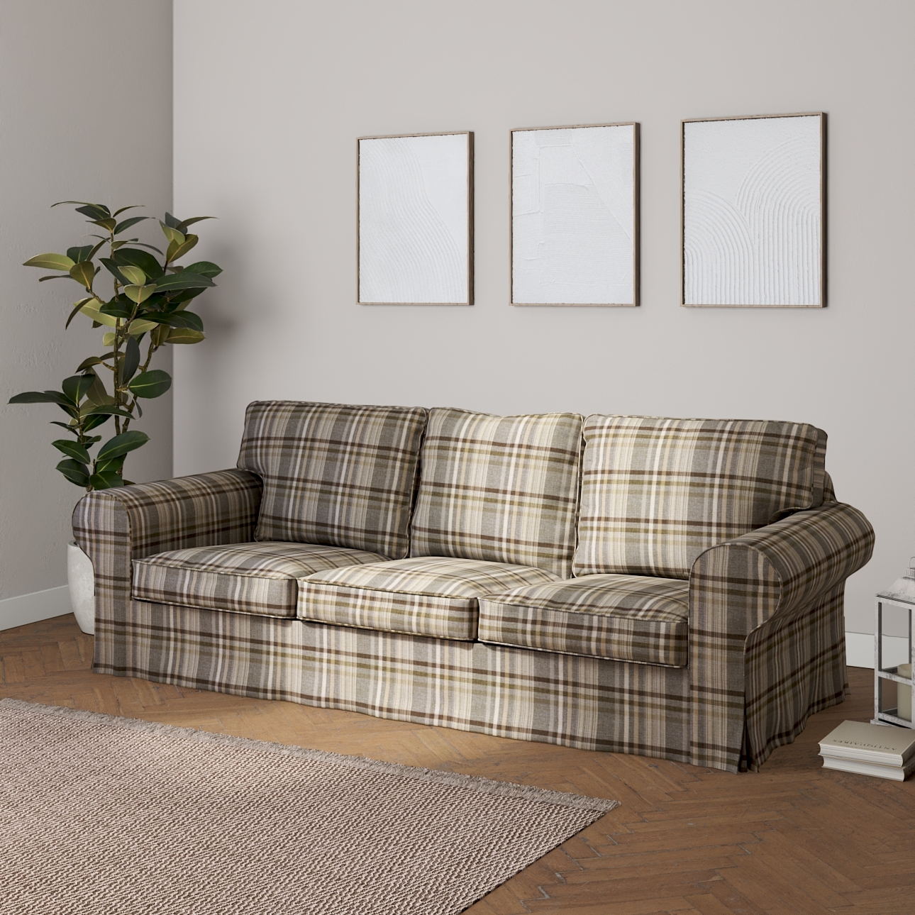 Bezug für Ektorp 3-Sitzer Sofa nicht ausklappbar, braun- beige, Sofabezug f günstig online kaufen