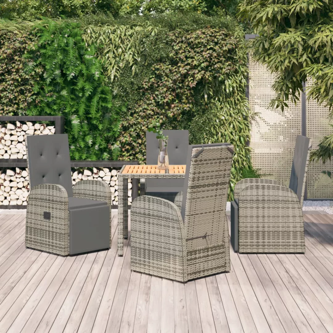 Vidaxl 5-tlg. Garten-essgruppe Mit Kissen Grau Poly Rattan günstig online kaufen