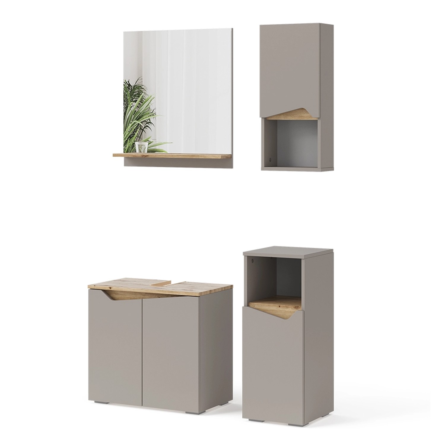 Vicco Badmöbel-Kombination Marelle Greige/Artisan-Eiche 4 Teile günstig online kaufen
