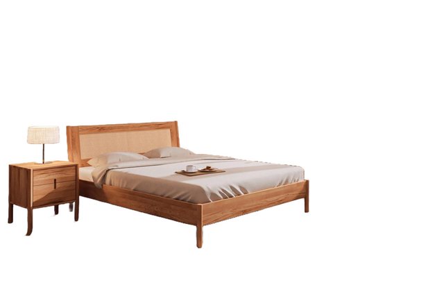 Natur24 Einzelbett Bett Zola 2 Kernbuche massiv 160x190 Rattankopfteil und günstig online kaufen