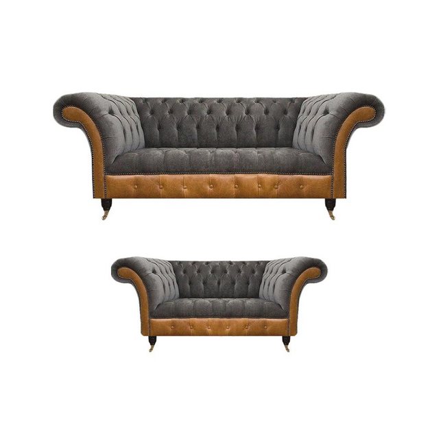 JVmoebel Sofa Hellgrau-Braune Chesterfield Sofa Set Edle Sitzmöbel Moderne günstig online kaufen