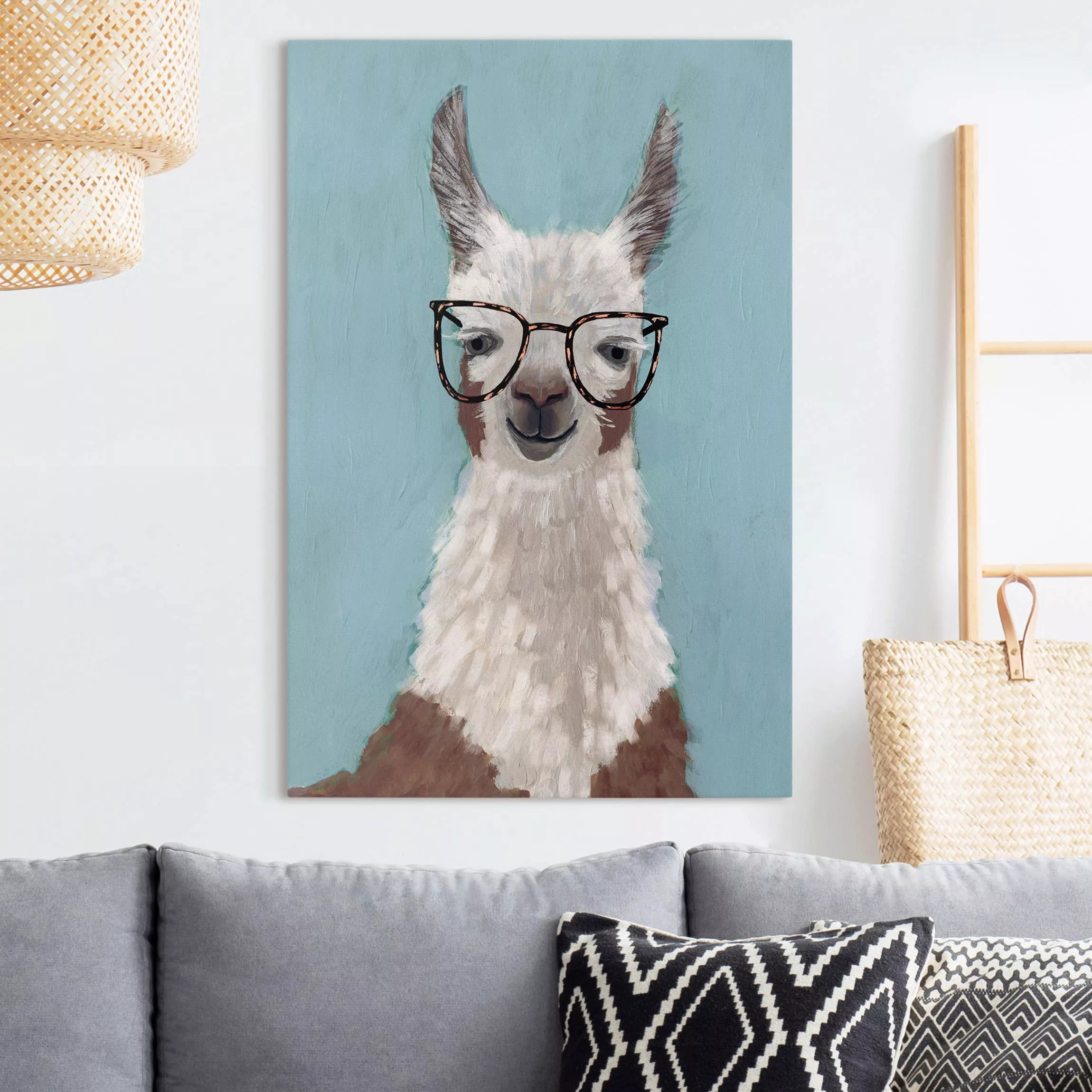 Leinwandbild Tiere - Hochformat Lama mit Brille II günstig online kaufen