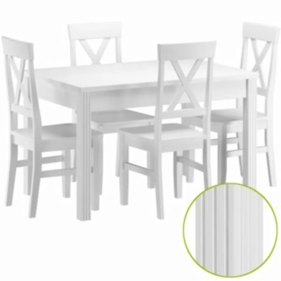 Erst-Holz® Esszimmergarnitur Massivholz weiß mit Tisch und 4 Stühlen günstig online kaufen