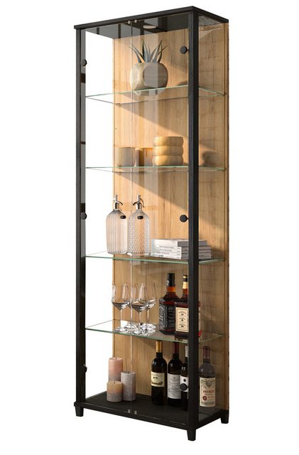 freiraum Vitrine Optima Schwarz/Wildeiche-Dekor, LED Beleuchtung - 57,6x171 günstig online kaufen