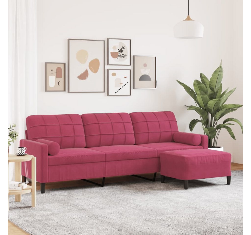 vidaXL Sofa 3-Sitzer-Sofa mit Hocker Samt, 210 cm, Rot günstig online kaufen