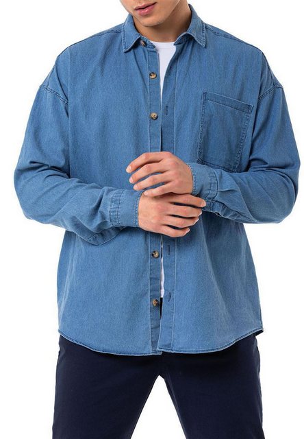 RedBridge Langarmhemd in zeitlosem Denim Design Hellblau M günstig online kaufen