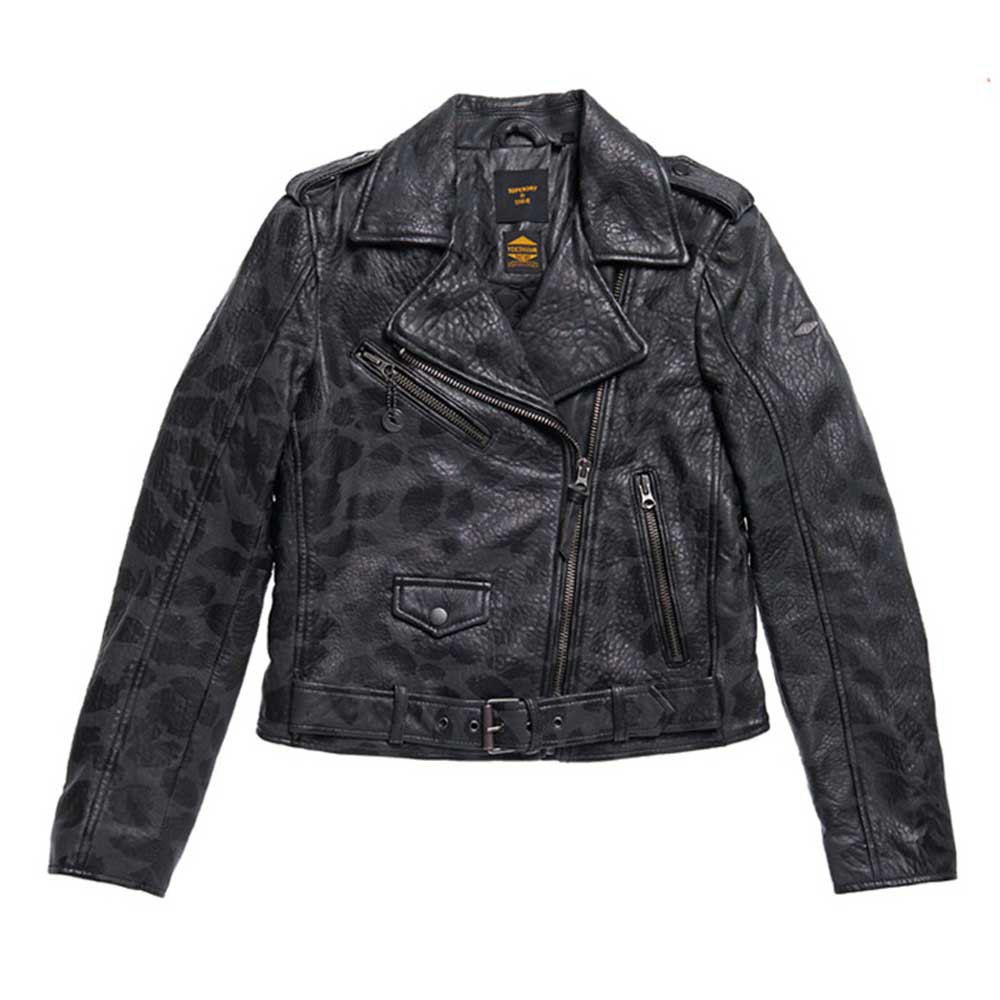 Superdry Rocker Crop Biker Jacke XL Black Leopard günstig online kaufen