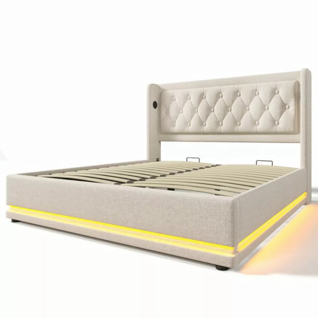 Gotagee Polsterbett Stauraumbett Baumwolle USB LED Typ-C Funktionelles Bett günstig online kaufen