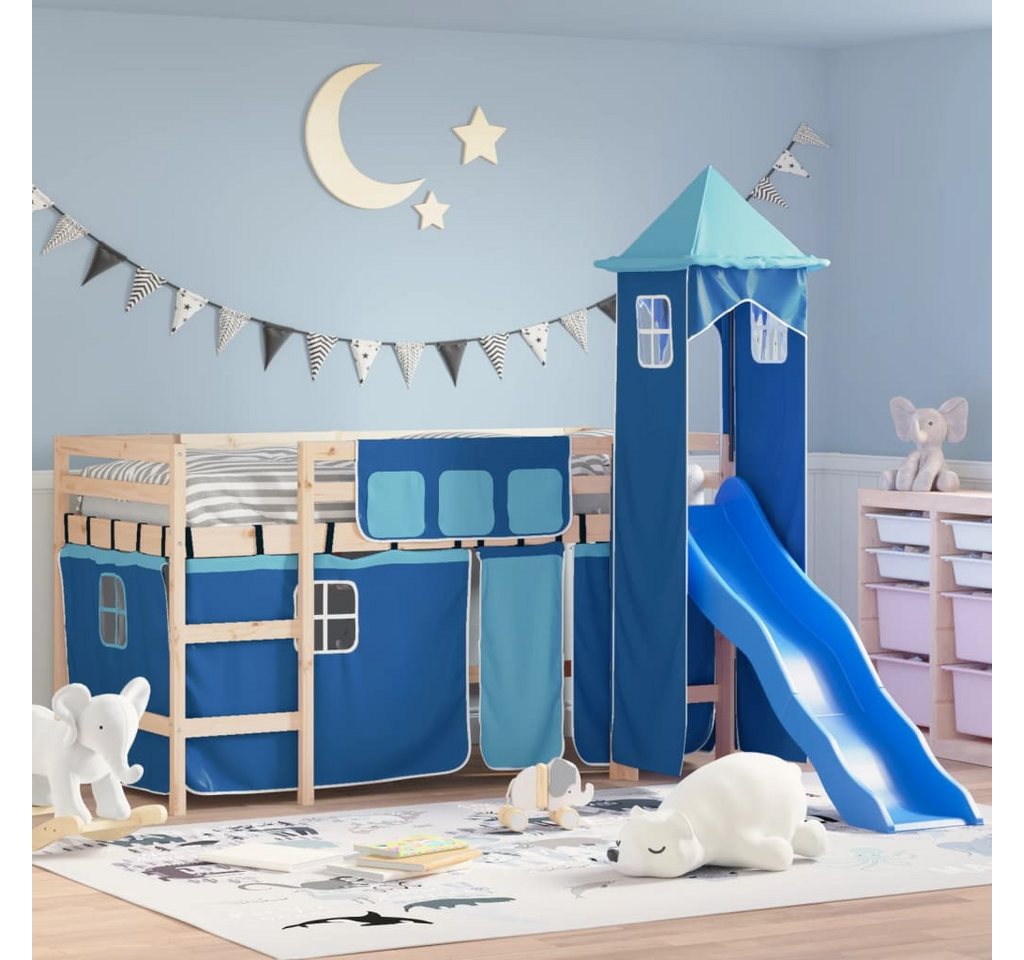 vidaXL Kinderbett Kinderhochbett mit Turm Blau 80x200 cm Massivholz Kiefer günstig online kaufen