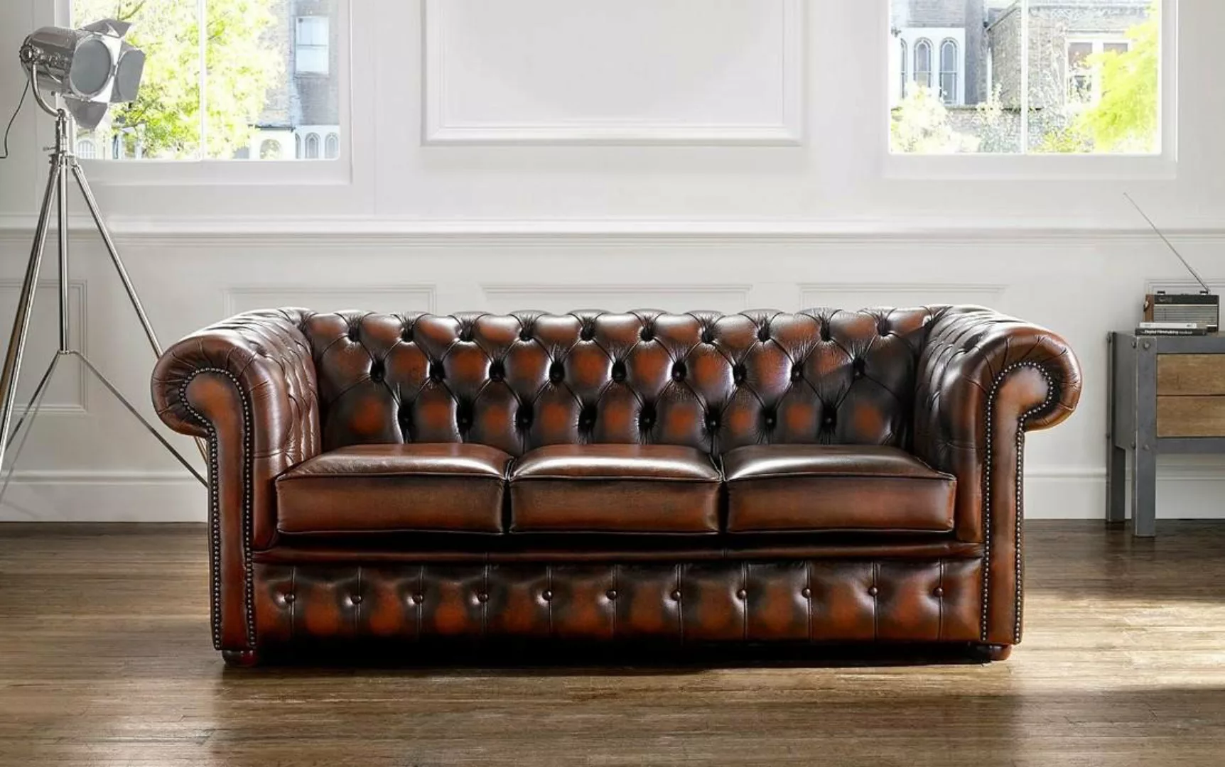 JVmoebel Sofa Chesterfield Sofa Polster Couch 3 Sitzer Ledersofa Original B günstig online kaufen