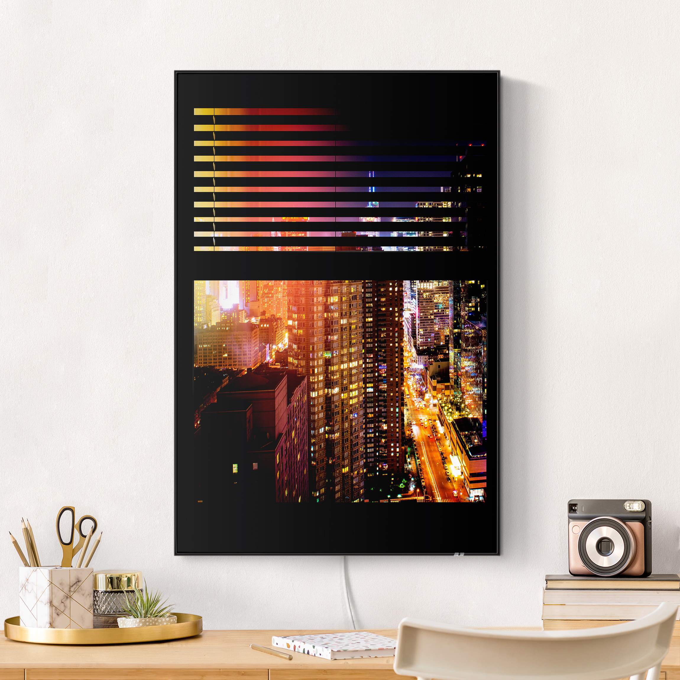 LED-Wechselbild Fensterblick Jalousie - Manhattan bei Nacht günstig online kaufen