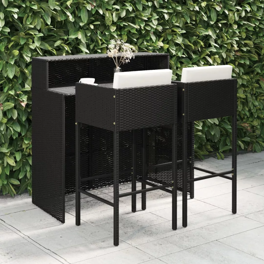 3-tlg. Gartenbar-set Mit Kissen Poly Rattan Schwarz günstig online kaufen