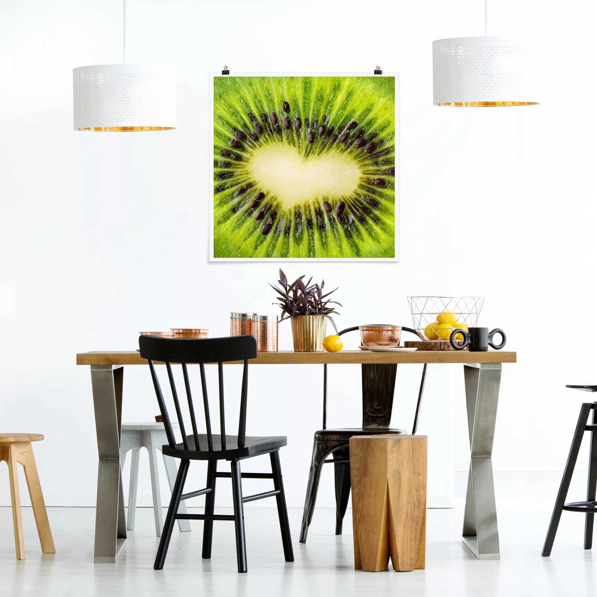 Poster Küche - Quadrat Kiwi Heart günstig online kaufen