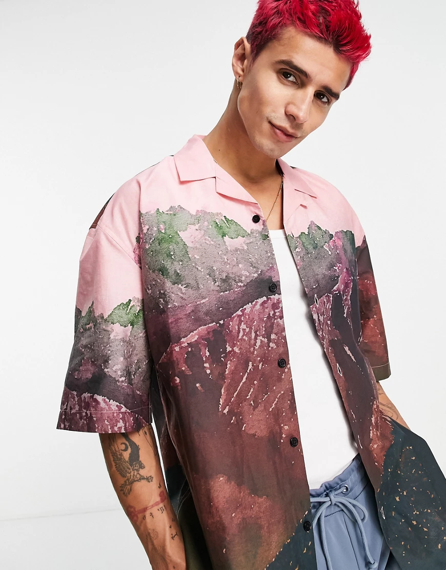 Topman – Hemd mit buntem Fotodruck-Mehrfarbig günstig online kaufen
