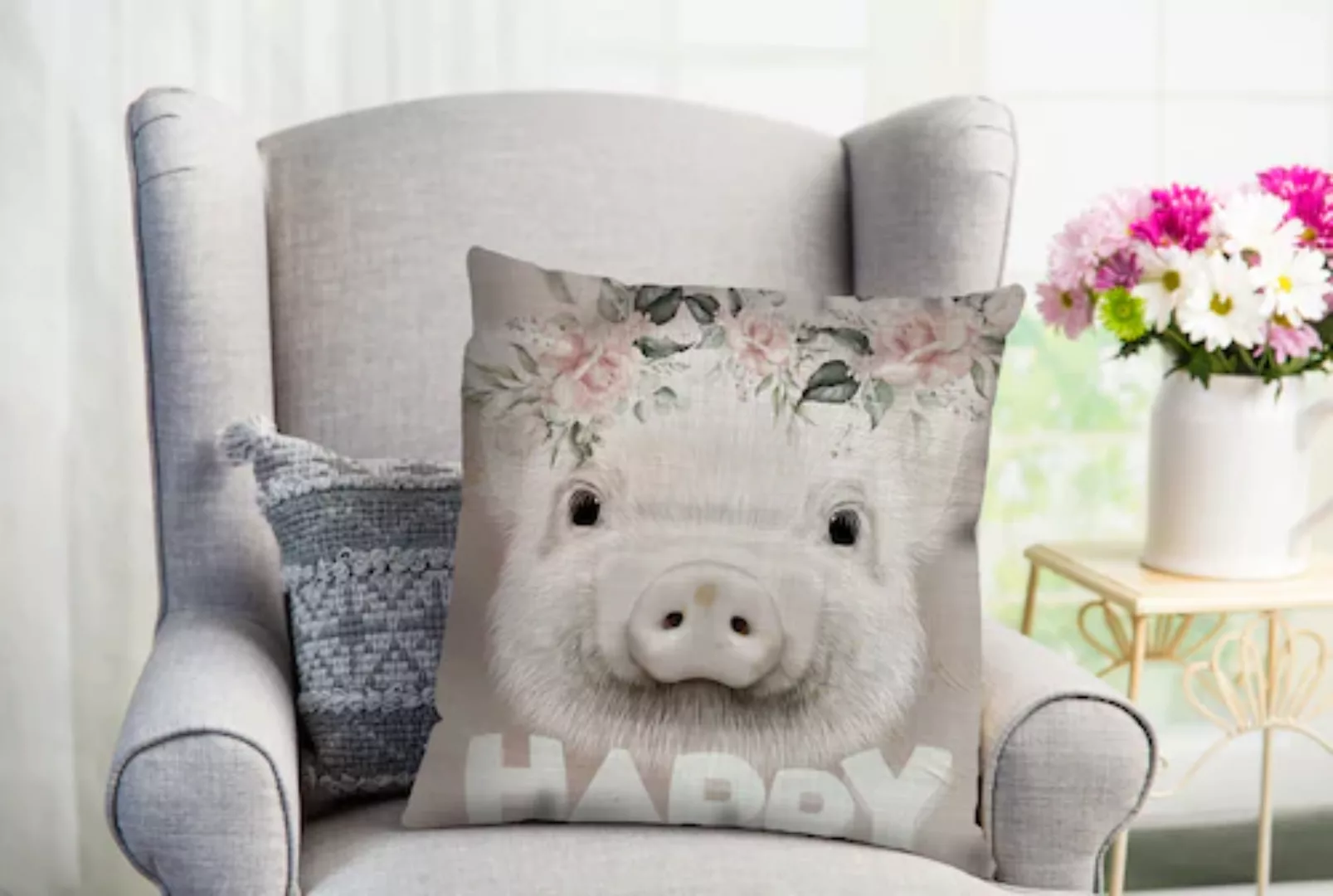 queence Dekokissen »Bardo«, süßes Schweinchen, Kissenhülle ohne Füllung, 1 günstig online kaufen