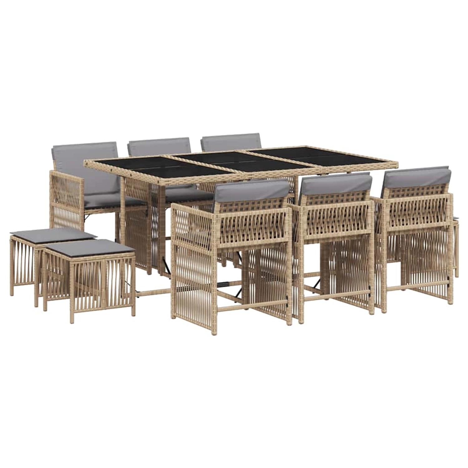 vidaXL 11-Tlg Garten-Essgruppe mit Kissen Beigemischung Poly Rattan 3211692 günstig online kaufen