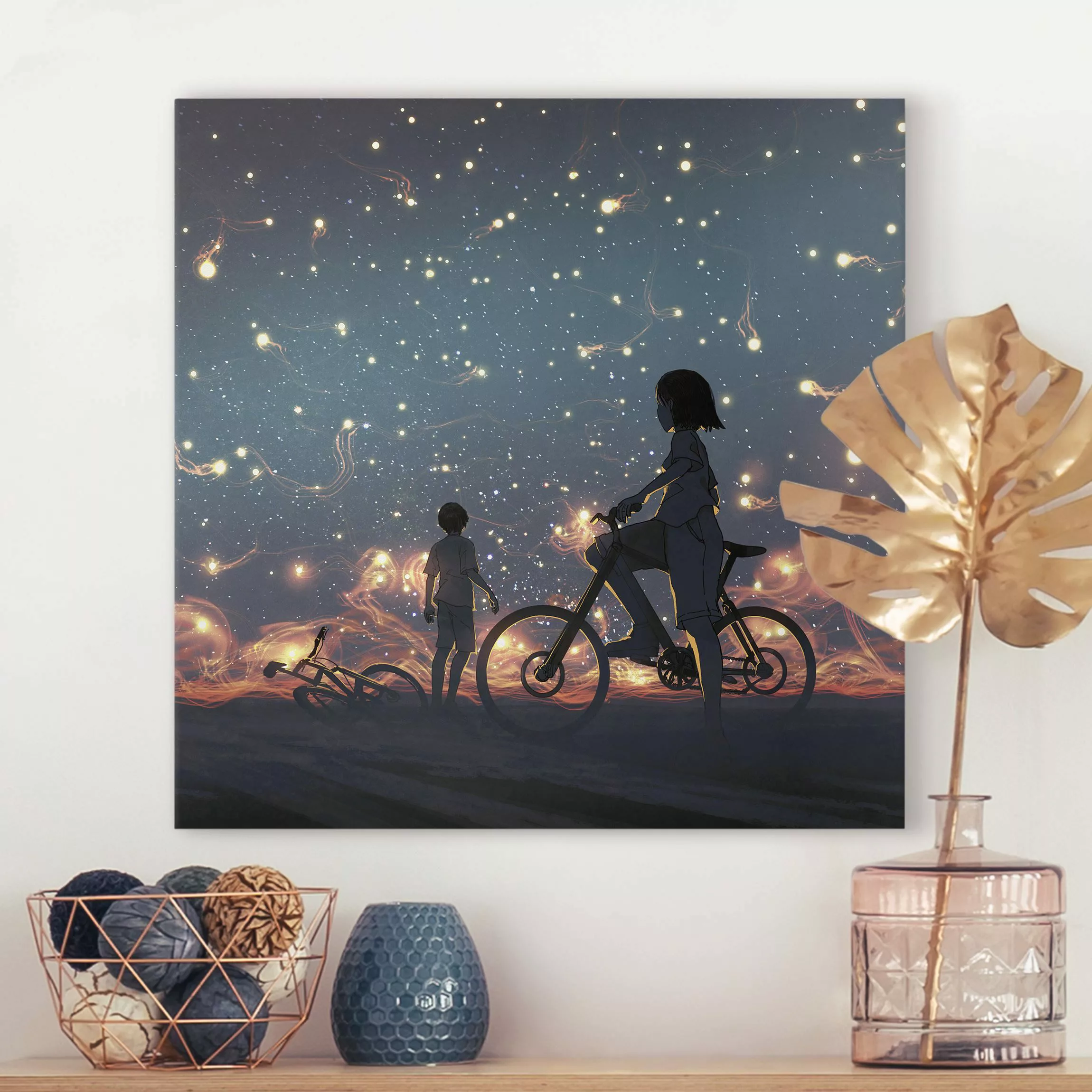 Leinwandbild Anime Zeichnung Lichter auf dem Fahrrad günstig online kaufen