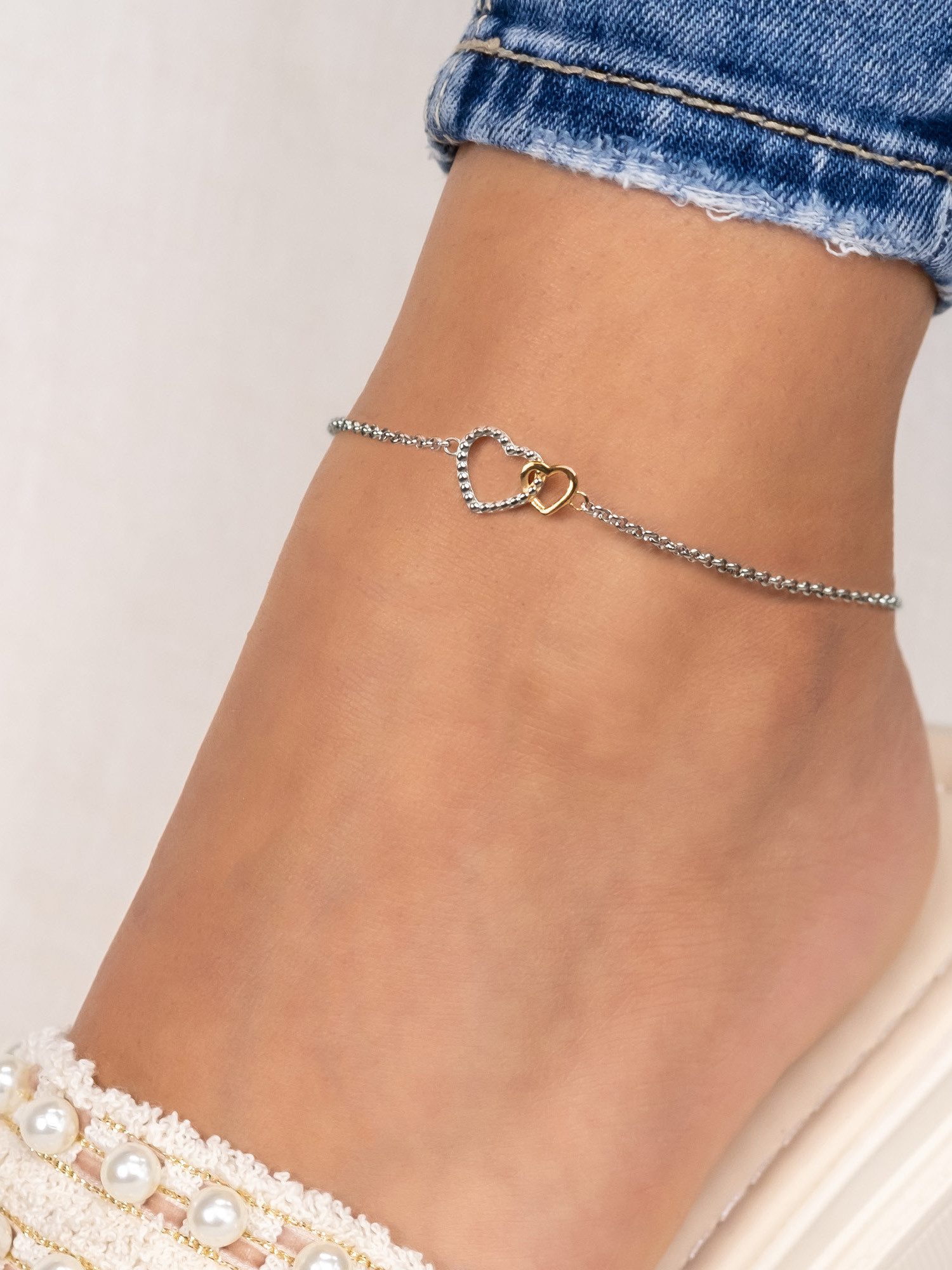 Engelsrufer Fußkette Herzen Bicolor, ERFS-HEART-BIG, Made günstig online kaufen